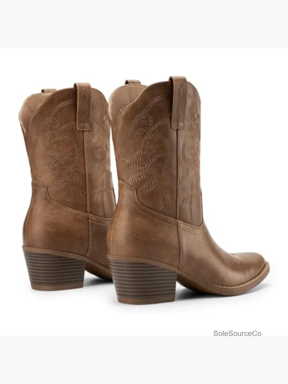 Square Toe Low Chunky Heel Embroidered Western Ankle Boots